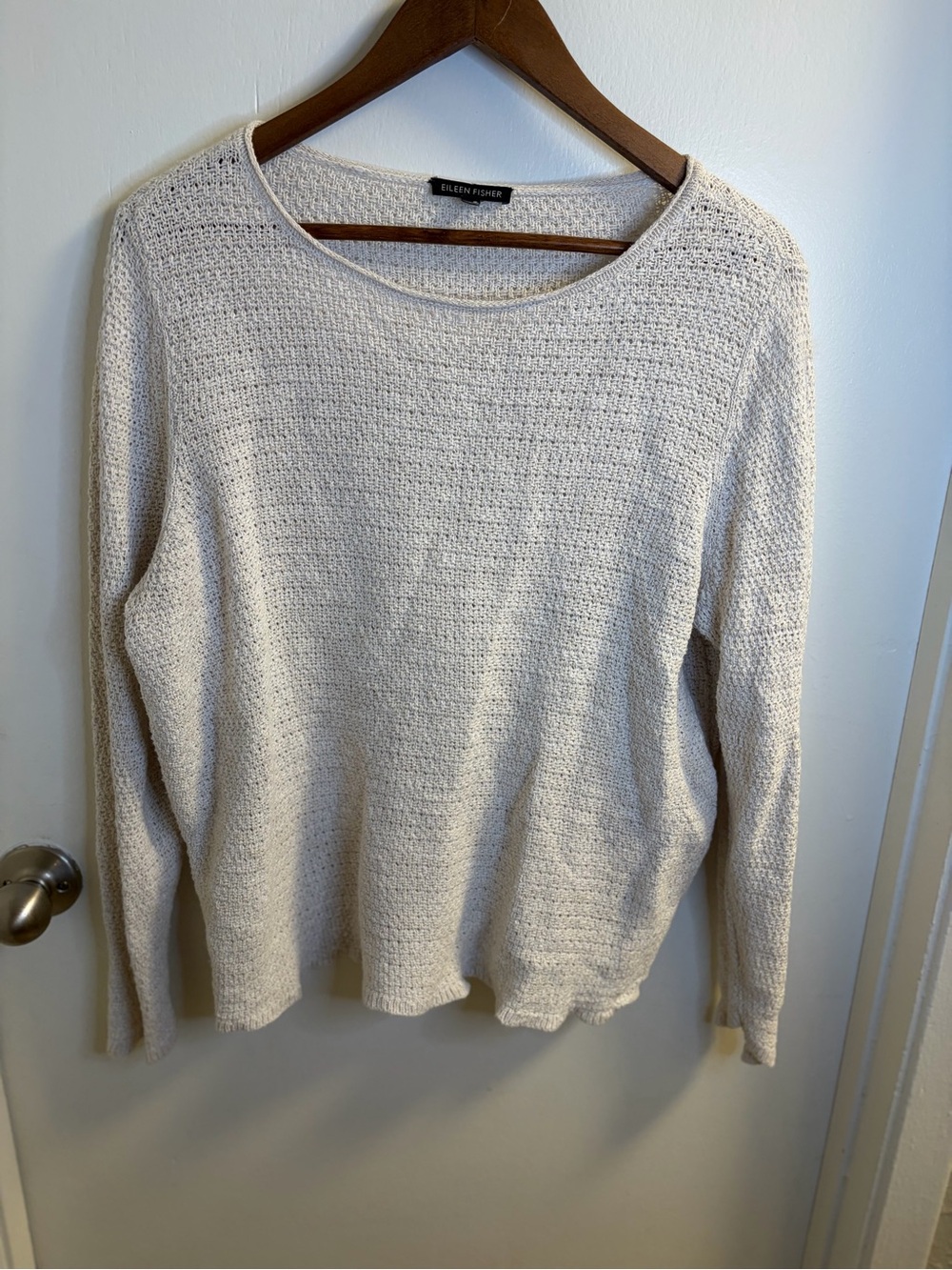 Eileen Fisher Organic Linen Cotton Open Knit Sweater Cream Lightweight